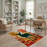 Majestic Autumn Deer Silhouette Area Rug