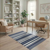 Blue and Teal Navy and White Striped Coastal Area Rug