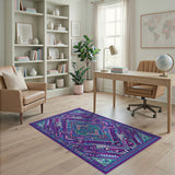 Vibrant Purple Teal Geometric Tribal Rug