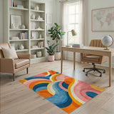 Multi-color and Patterns Vibrant Multi-Color Abstract Swirl Area Rug