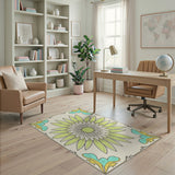 Vintage Lime Green Daisy Floral Area Rug