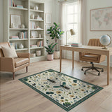 Bee Blossom Meadow Green Floral Rug