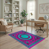 Pink Vibrant Pink Teal Mandala Area Rug