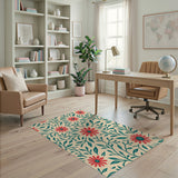 Vintage Red Daisy Floral Area Rug