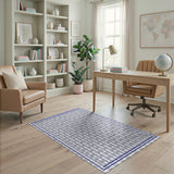 Modern Blue Grid Maze Area Rug