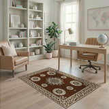 Brown Cream Traditional Persian Medallion Rug