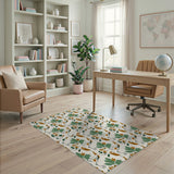 Vintage Green Leaf Bird Floral Area Rug