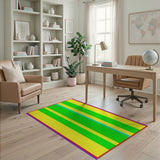 Vibrant Yellow Green Blue Striped Area Rug