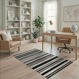 Geometric Modern Horizontal Stripe Bold Black White Horizontal Stripe Area Rug