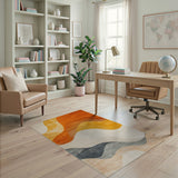 Wavy Abstract Area Rug in Orange Sunset Tones