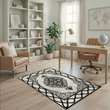 Black and White Ornate Medallion Area Rug
