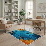 Geometric Blue Guitar Moon Rug