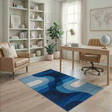 Abstract Blue Geometric Wave Area Rug