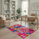 Multi-color and Patterns Vibrant Pink Lotus Floral Area Rug
