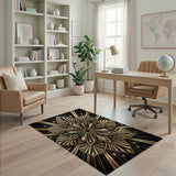 ODIKA Washable Gold Geometric Art Deco Area Rug - Low Pile Non-Slip