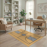 Orange Basketball Court Line Art Area Rug