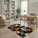 ODIKA Retro Vinyl Record Geometric Washable Area Rug, Non-Slip Low Pile