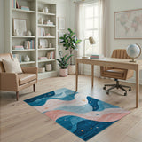 Coastal Waves Abstract Area Rug with Starfish