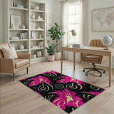 Vibrant Pink Floral Black Area Rug