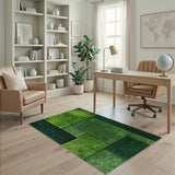 Multi-Tone Green Geometric Shag Rug
