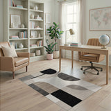 ODIKA Washable Abstract Geometric Area Rug - Low Pile Non-Slip Modern Neutral Carpet