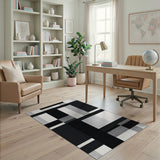 Abstract Black White Geometric Abstract Area Rug