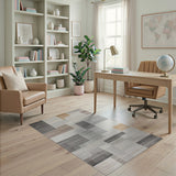 Modern Geometric Grey Beige Block Area Rug