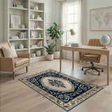 Traditional Persian Navy Blue Ornate Persian Border Rug