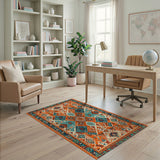 Orange Teal Geometric Southwestern Rug
