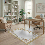 Ornate Gold Leaf Floral Frame Area Rug