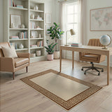 Greek Key Tan Border Beige Area Rug