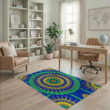 Navy Blue Sunburst Mandala Area Rug