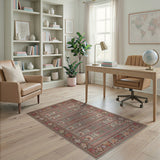 Grey Heritage Tribal Area Rug with Red Borders