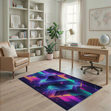 ODIKA Cyberpunk Geometric Neon Washable Rug - Low Pile, Non-Slip & Pet Friendly Area Rug