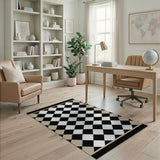 Black White Harlequin Diamond Check Area Rug