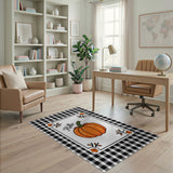 Hello Pumpkin Black Check Gingham Area Rug