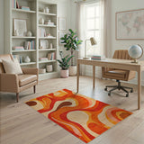 Orange Vibrant Orange Abstract Wave Area Rug