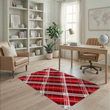 Bold Red Plaid Check Area Rug with White Crosses