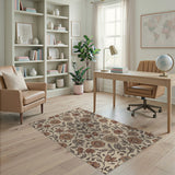 ODIKA Vintage Botanical Floral Washable Rug - Low Pile Non-Slip Terracotta Area Rug
