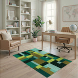 Teal Green Yellow Geometric Abstract Area Rug