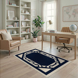 Navy Geometric Octagonal Frame Rug