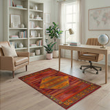 Vibrant Red Orange Southwestern Diamond Rug