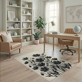 Vintage Black Anemone Floral Area Rug