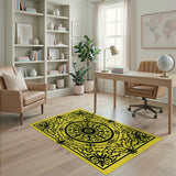 Ornate Black Filigree Sunny Yellow Area Rug