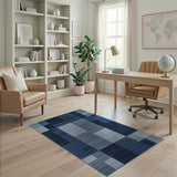Modern Blue Patchwork Geometric Area Rug
