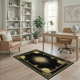 Celestial Gold Sun Moons Area Rug