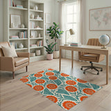 Vibrant Orange Dahlia Teal Leaf Area Rug