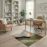 Earthy Green Abstract Wave Area Rug