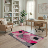 Vibrant Pink Circles Geometric Modern Area Rug