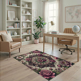 Ornate Pink Rose Medallion Floral Area Rug